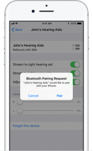 asking for pairing hearing aids with iPhone via a pop up message