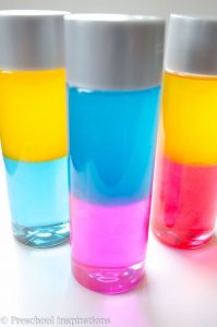 Color mixing sensory bottles